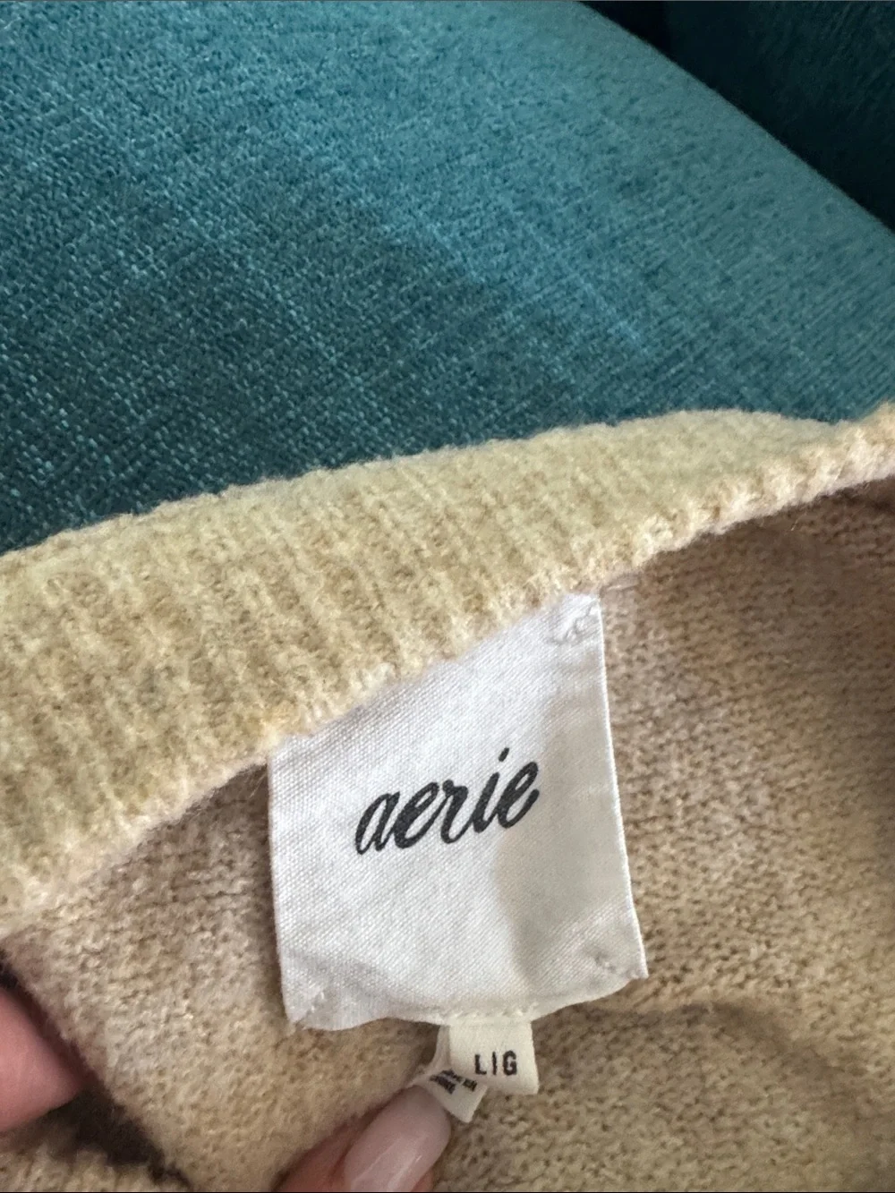 Aerie Women's oversized Crewneck Beige Stripe Sweater